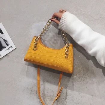

Women's Bag Luxury Solid Color Shoulder Bag for Women Designer Thick Chain Decorative Handbag Crocodile Texture Messenger Bag