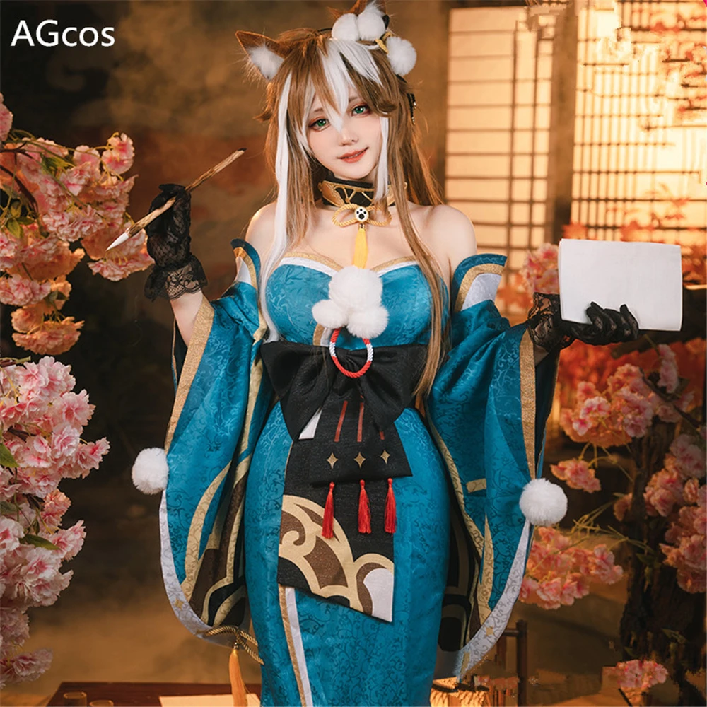 

AGCOS Genshin Impact Game Miss Hina Gorou женский костюм для косплея кимоно в японском стиле