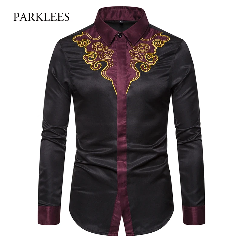 2019 Mens Embroidery Shirts Brand Contrast Patchwork Floral Shirt Men Cowboy Dress Shirts Chemise Homme Slim Fit Camisa Hombre 2019 Mens Embroidery Shirts Brand Contrast Patchwork Floral Shirt Men Cowboy Dress Shirts Chemise Homme Slim Fit Camisa Hombre