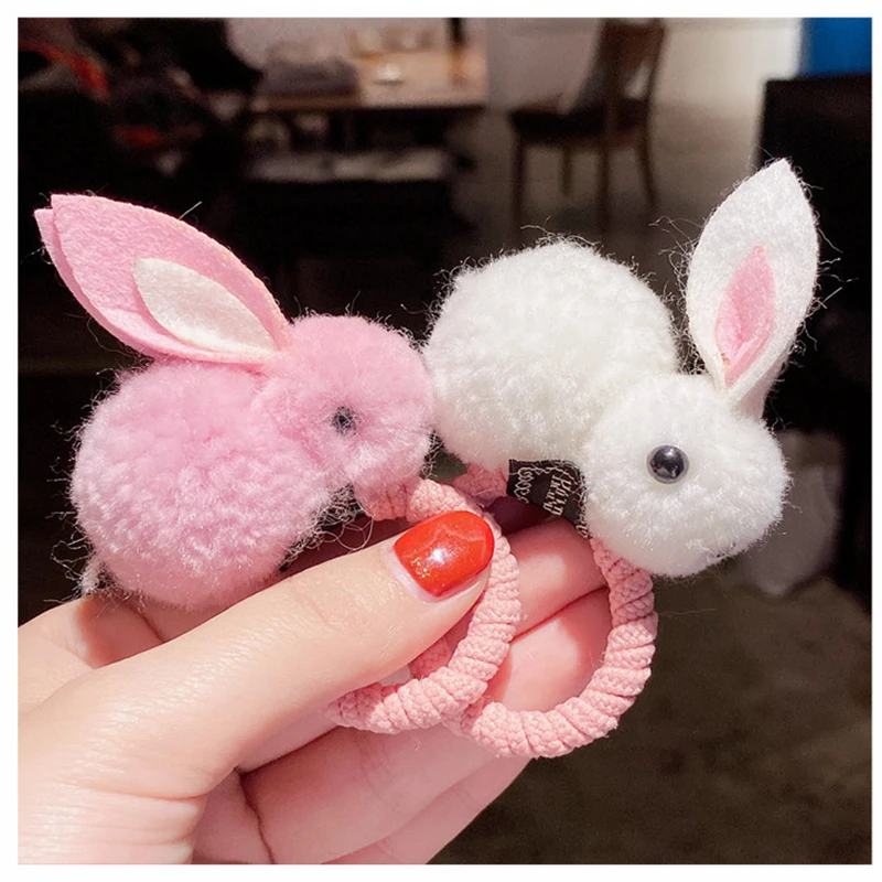 Children Small Ring Elastic Hair Band Cute Plush Rabbit Bunny Ears Headdress Kids Hair Rope Hair Accessories Barrettes