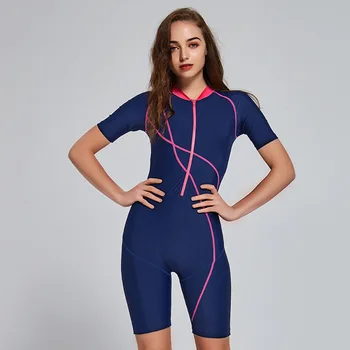 

SBART Short Sleeve Rash Guard Women Print Zipper Beachwear One Piece Swimsuit Surf Suit Quick Dry UPF50+ Water Sports Clothing