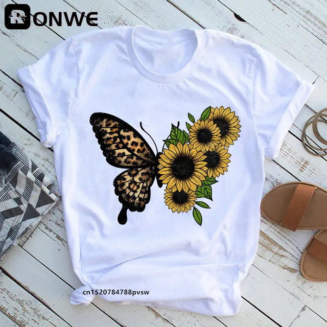 Woman Butterfly Tree Print Harajuku Summer Tshirts Casual Round Neck Short Slee Top Tee Shirt,Drop Ship B2021-19
