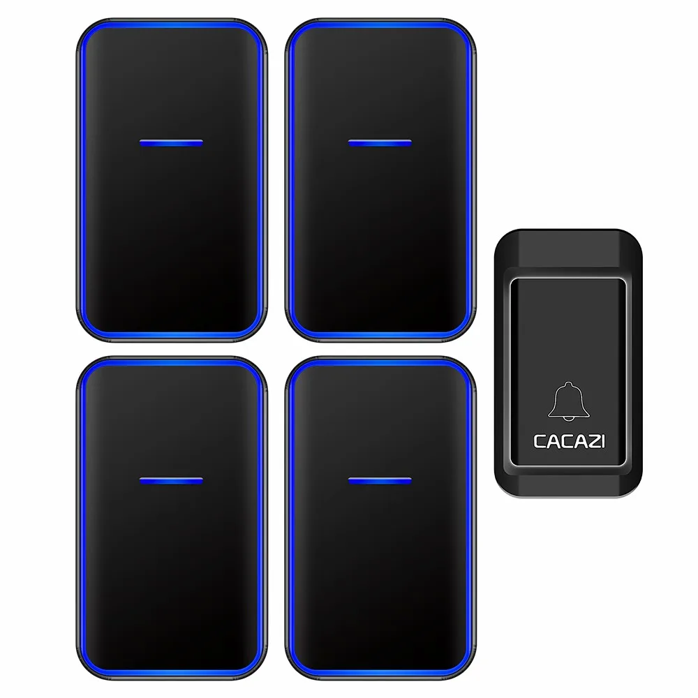 1 button 4 receiver CACAZI автономный беспроводной дверной звонок без батареи 1 Кнопка 4 Приемник водонепроницаемый домашний дверной звонок США ЕС Великобритания разъем AU - Цвет: 1 button 4 receiver