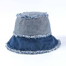 New Unisex Casual Washed Denim Tassel Bucket Hats Fashion Patchwork Fisherman hats Couple UV Sun Cap Wholesale