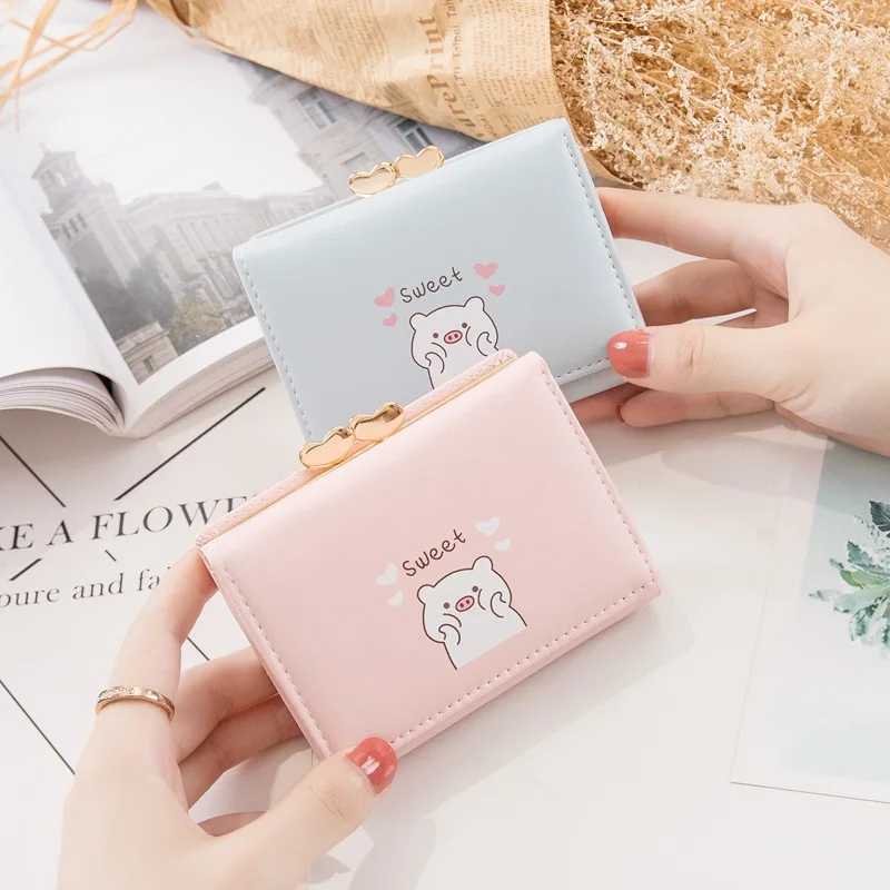2023 New Simple Folding Ms. Wallet Student Cute Cartoon Card Clip Coin Purse Female Short Money Clip Coin Bag