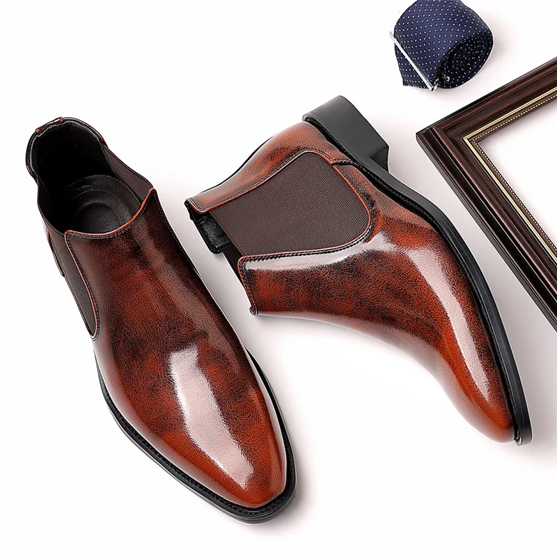 British Spring Autumn Casual Men Leather Shoes High Quality Vintage Business Tooling Ankle Boots Luxury Chelsea Boots Big Size
