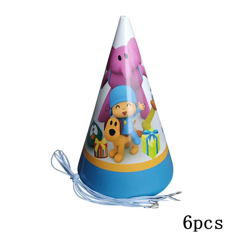 POCOYO детей с днем рождения поставки мультфильм собака слон малыш душ Мальчики украшения шар посуда чашка тарелка - Цвет: 6pcs hat