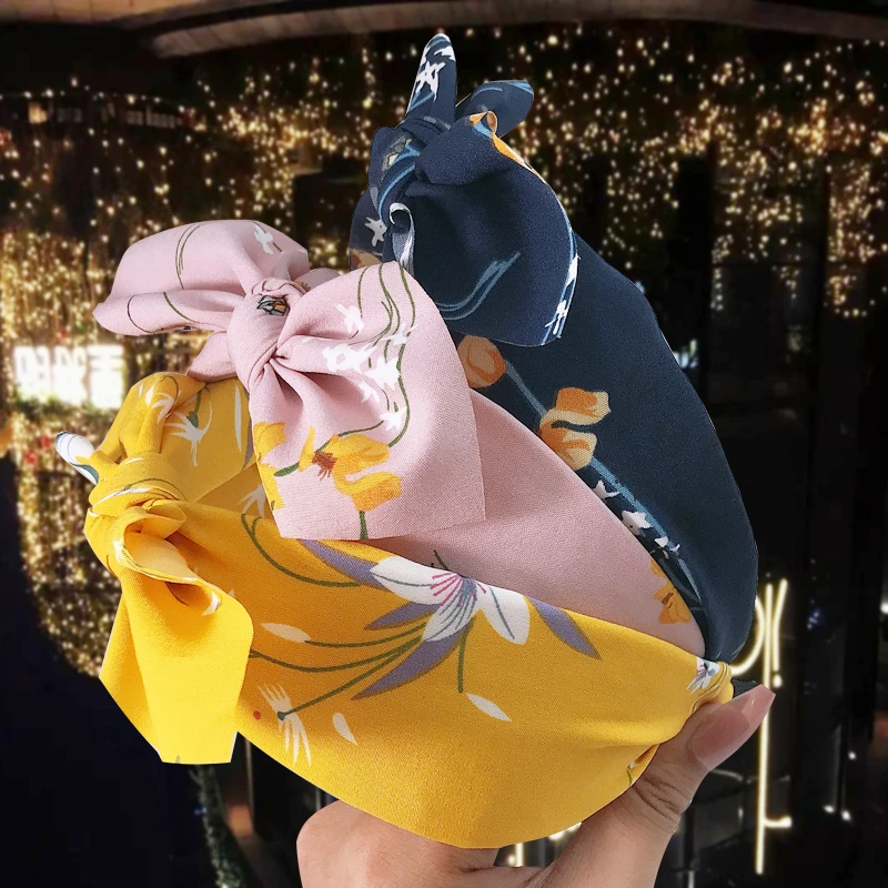 

Printed bow Women Hairband For Women Wide Leather Headband Fashion Women Hair Accessories Hair Hoop Girls Accessories