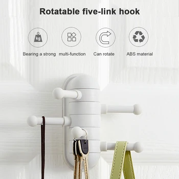 

Wall-Mounted Seamless Perforated Coat Rack Rotating Hook Five-Link Hook Household Bathroom Door Hanging Clothes Rack