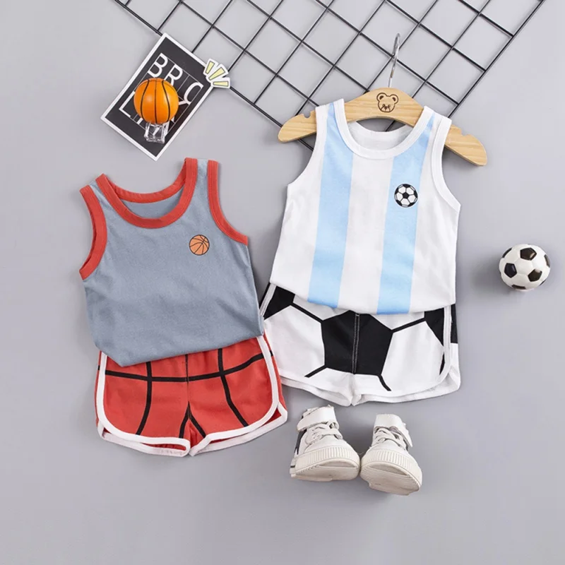 

Summer Children Baby Boys Casual Sleeveless Number Pattern Vest Tops+Ball Pattern Shorts Suits