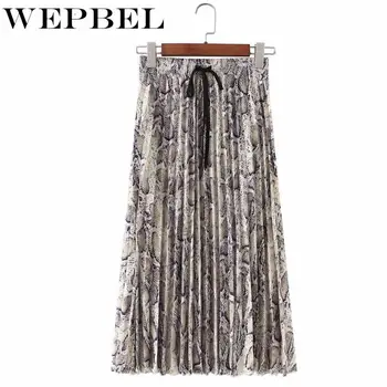 

WEPBEL Women Leopard Snake Print New Spring Skirt Pleated High Waist Ruffles Elastic Fashion Casual Ladies Long Skirts