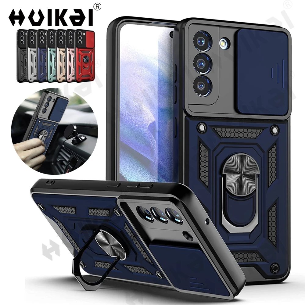 Lens Protection ShockProof Phone Case For Samsung Galaxy S21 Ultra S22 Note 20 Ultra S20 FE A52 A72 Metal Magnetic Ring Bracket
