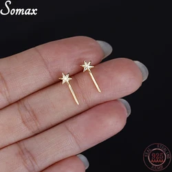 925 Sterling Silver French Star Magic Wand Plating 14K Gold Fashion Stud Earrings Women Shiny Niche Design Party Jewelry Gift