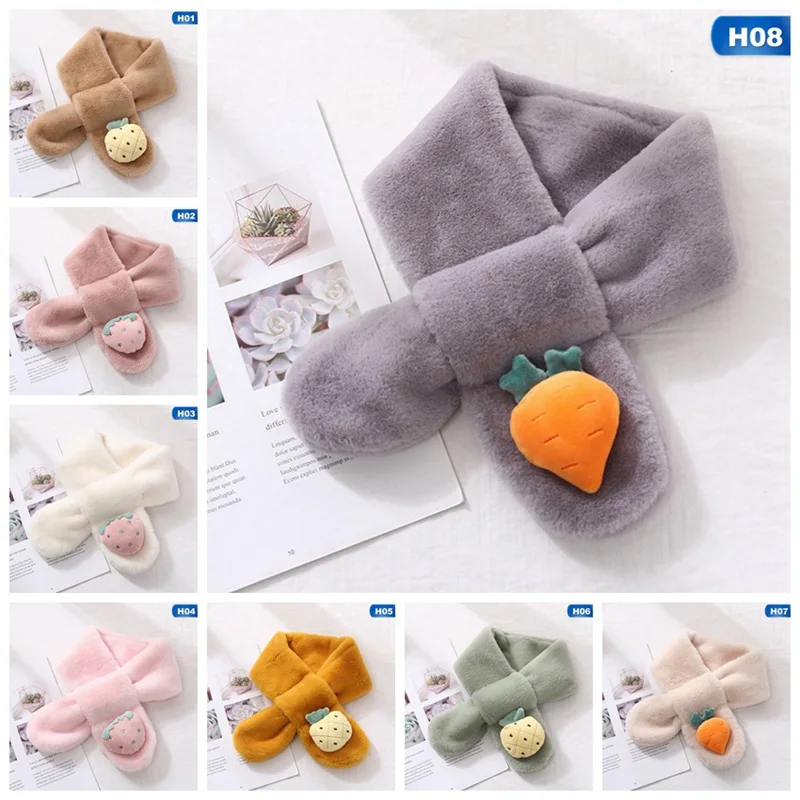 Детские теплые шарфы с фруктами, новинка, имитация кроличьей шерсти, корейский стиль, Осень-зима, высокое качество, супер мягкий шарф для девочек