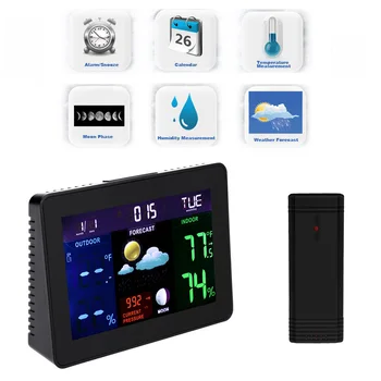 

New Digital Wireless Weather Station Clock Alarm Snooze Indoor Outdoor Thermometer Hygrometer Barometer Calendar Moon Phase Disp