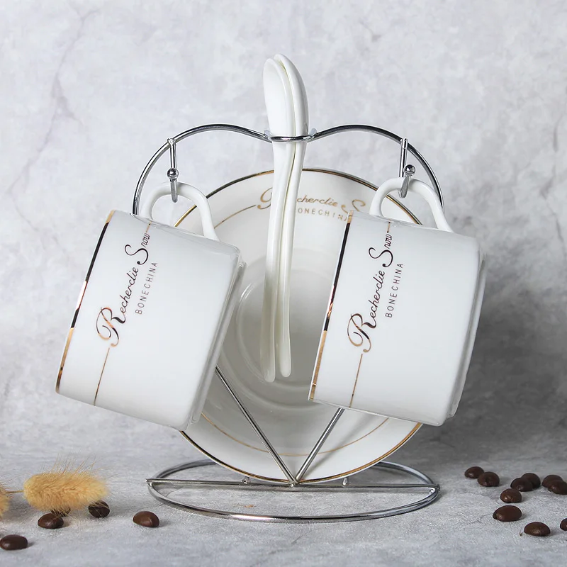 Best European Bone China Porcelain Coffee Cup Set Cup Simple Creative Bone China Coffee Cup Saucer Spoon with Shelf