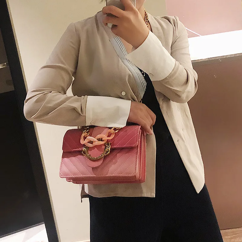 

INS Super Fire Rhombus Chain Square Sling Bag Women's CHIC Versatile Bag 2019 New Style Gradient Color Messenger Bag