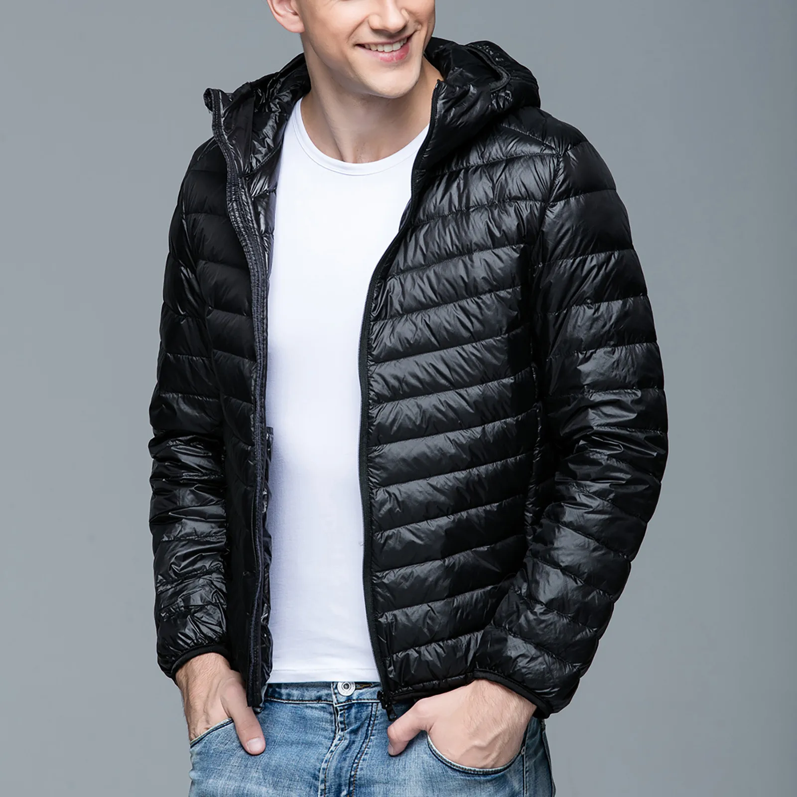 Winter Women Men Jackets Ultralight Thin Down Jacket White Down Hooded Jackets Long Sleeve Warm Coat Parka Female Outwear 2