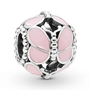 

Authentic S925 Bead DIY Jewelry Pink Butterflies Charms fit Lady Bracelet Bangle Openwork