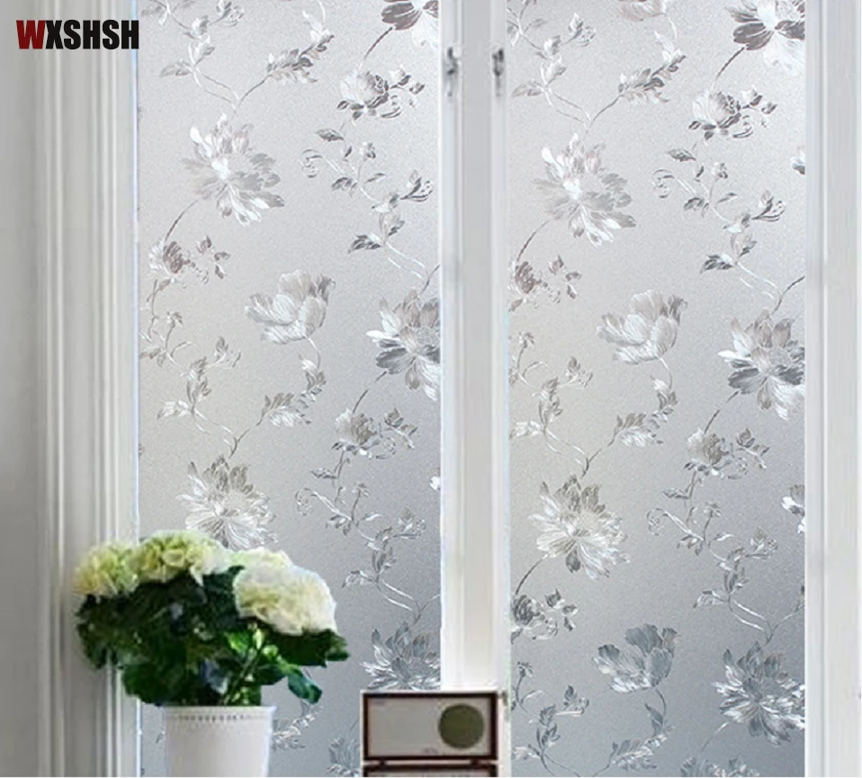 Hibiscus Flower Pattern Window Film PVC Frosted Private 3D Static Cling Privacy Protection Glass for Meeting Room window privacy film,window film