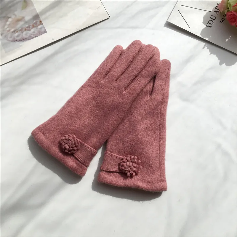 Осенние и зимние шерстяные перчатки, элегантные женские трехмерные цветы, новые теплые бархатные перчатки для сенсорного экрана, женские перчатки