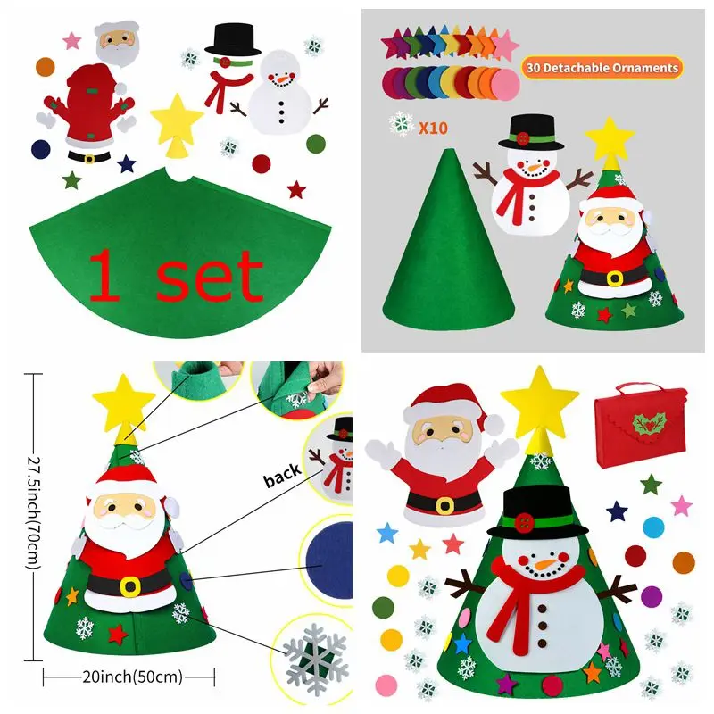 New 3D Felt Tree DIY фетровая Рождественская елка для малышей, свободно наклеенные детские игрушки, подарки, Рождественская елка с блестящим мешком, украшения, Настенный декор - Цвет: New 3D Felt Tree