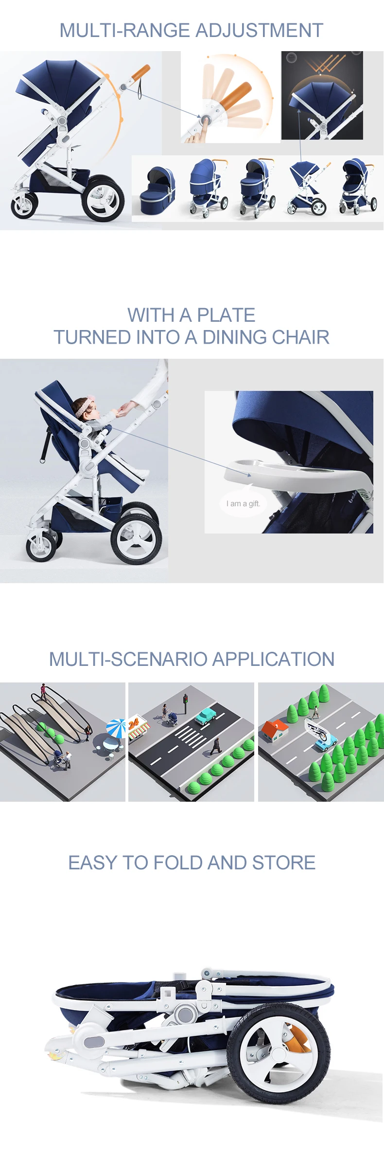 European type New design concept travel  luxury stroller baby 3 in1 baby pram