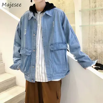 

Jacket Men Solid Simple All Match Plus Size Harajuku Tops Mens Coats and Jackets Denim Single Breasted Males Korean Clothes Chic