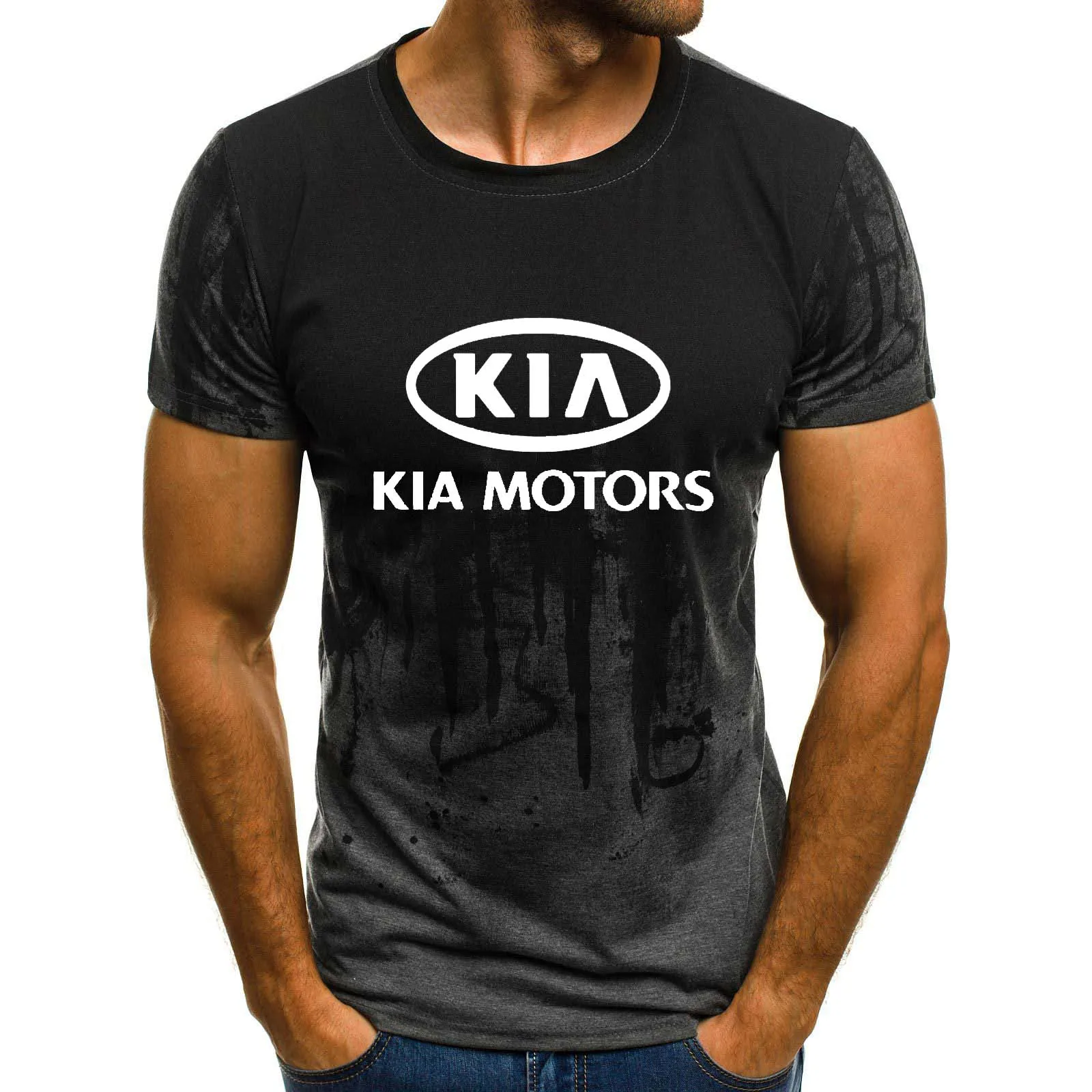 Мужская футболка с коротким рукавом с логотипом автомобиля KIA, летняя повседневная хлопковая Футболка с градиентом, модная футболка в стиле хип-хоп Harajuku, Мужская брендовая футболка - Цвет: 804