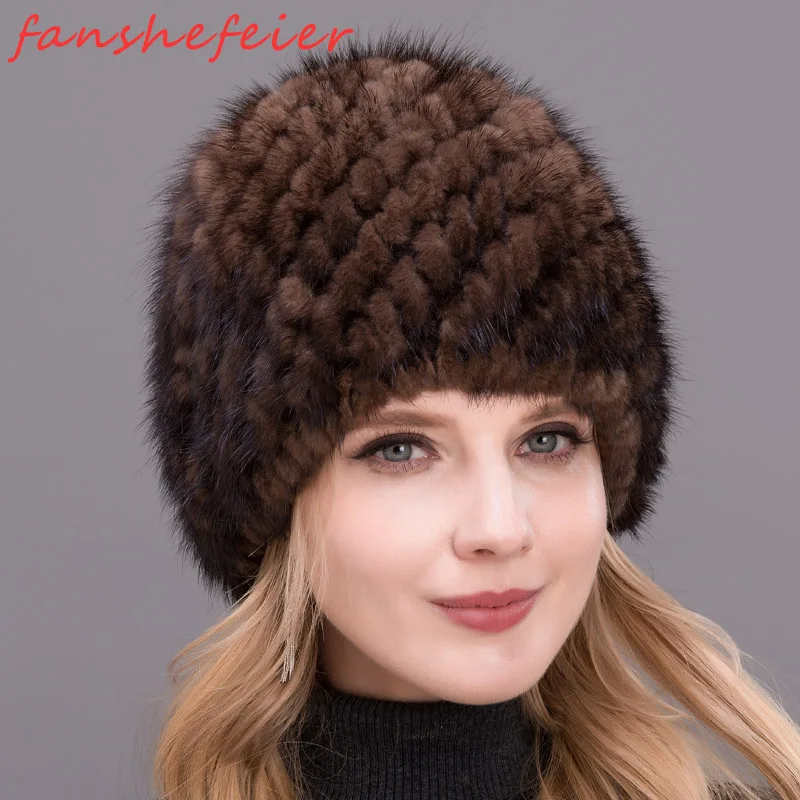 

2019 Hot sale real mink fur hat for women winter knitted mink fur pineapple shape cap warm and specials for each age group noble
