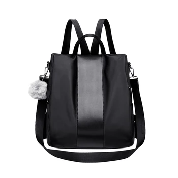 

Nylon Backpack Multifunction Shoulder Bag Large Capacity Storage Bag for Women Student (Black)