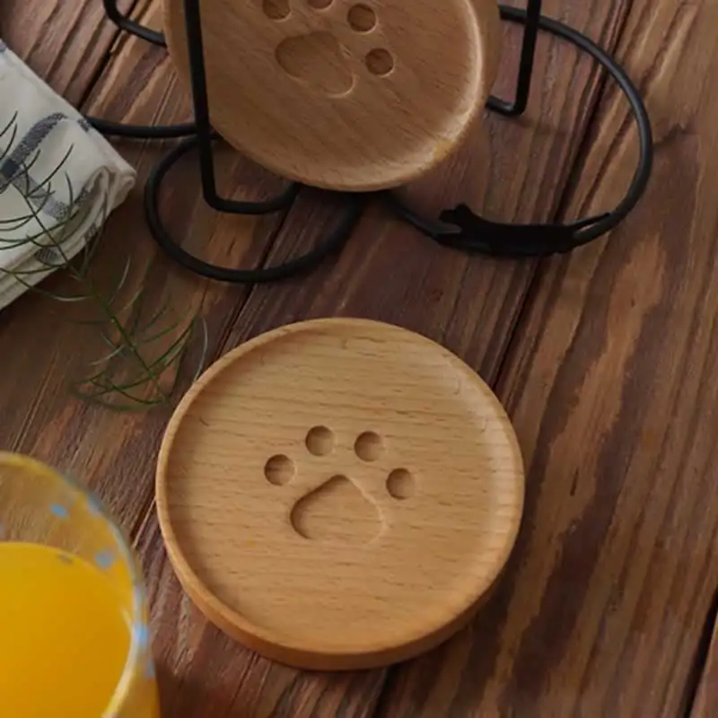 New Cute Cat Paw Wood Drink Coaster Pad Coffee Cup Mat Tea Pad Dining Soft Wooden Placemats Home Decoration Accessories Coasters