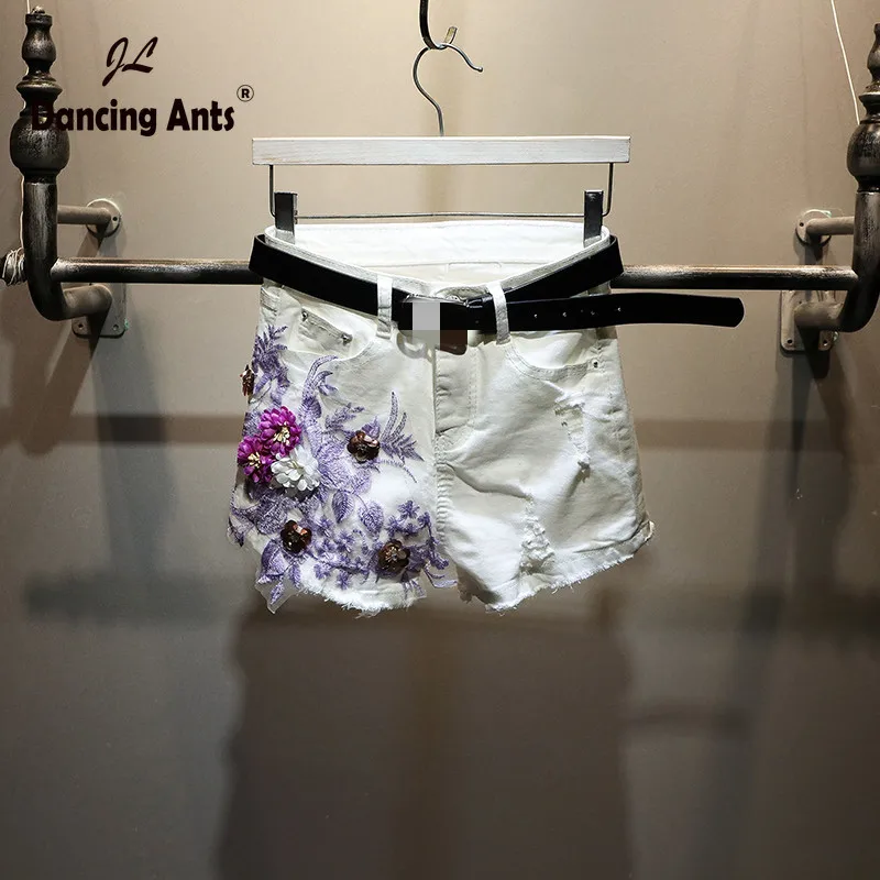 

Woman Shorts High Waist Straight Short Trousers Korean Style Embroidery Hole Office Lady Losoe Slim Female Shorts 2020 Summer