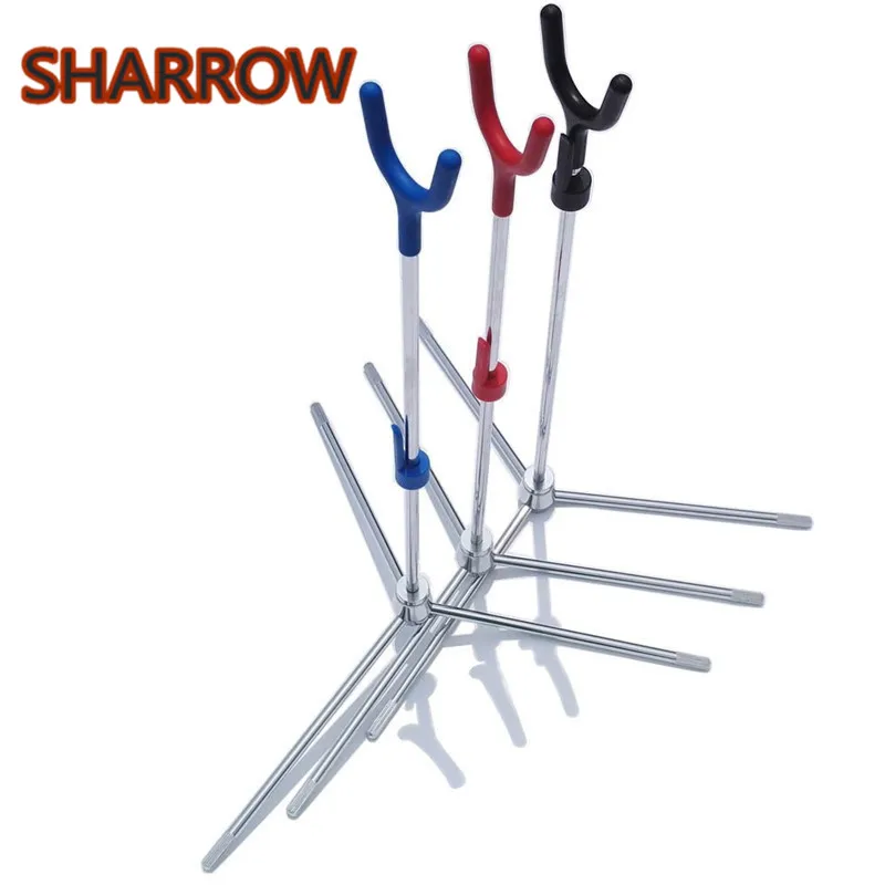 Archery Bow Stand Holder Bracket Rack Hanger Foldable Metal Construction Traditional Recurve Bow Hunting Shooting Accessories metal bow stand rack rotatable adjustable compound bows kick stand outdoors archery hunting shooting incidentally compass