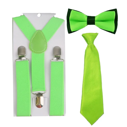 Милая детская заколка для девочек и мальчиков на подтяжках; эластичные однотонные подтяжки с бантом; вечерние свадебные галстуки; HHtr0009a05 - Цвет: 3PCS Green
