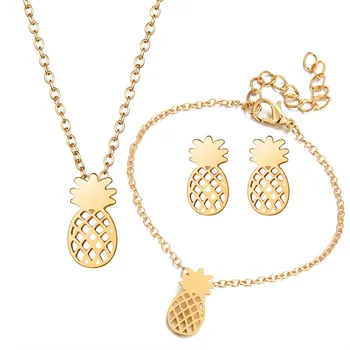 

Gold New Pineapple Bracelet Earrings Jewlery Sets for Women Gift Fahion Pendant