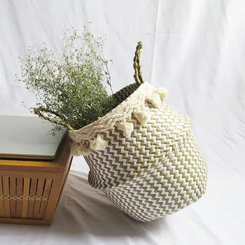 

Handmade Bamboo Storage Baskets Seagrass Wicker Basket Nordic style Garden Flower Pot Laundry Basket Container Toy Holders