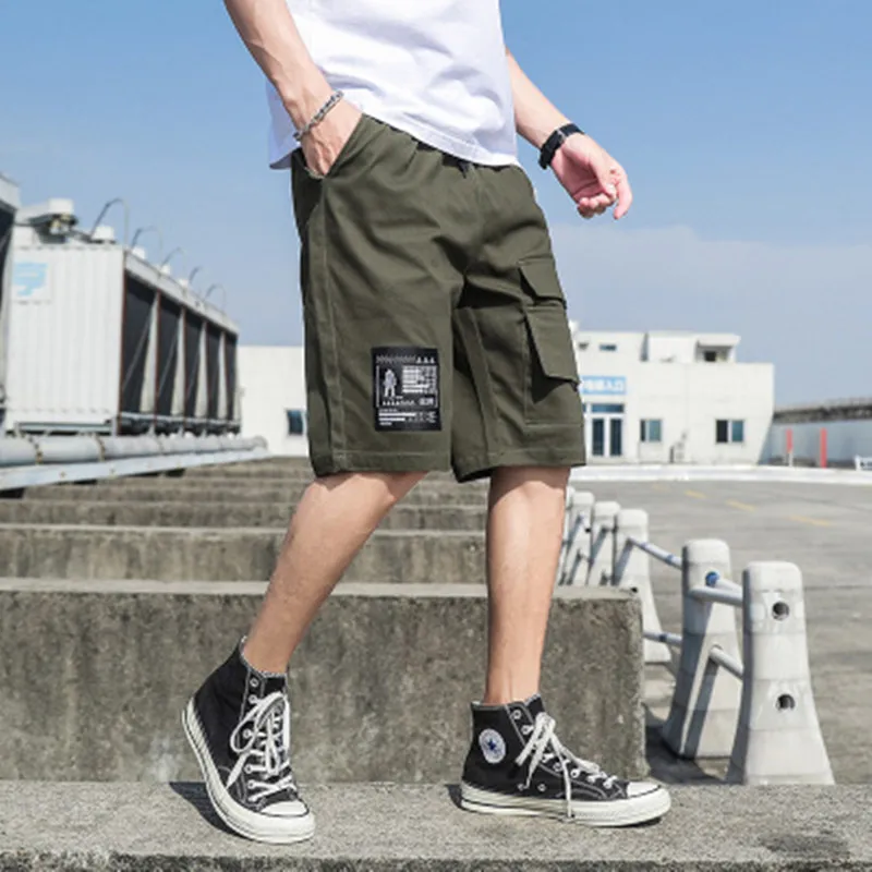 

Summer solid color men's sports shorts new tooling shorts men's versatile summer wear Korean Trend loose straight casual pants
