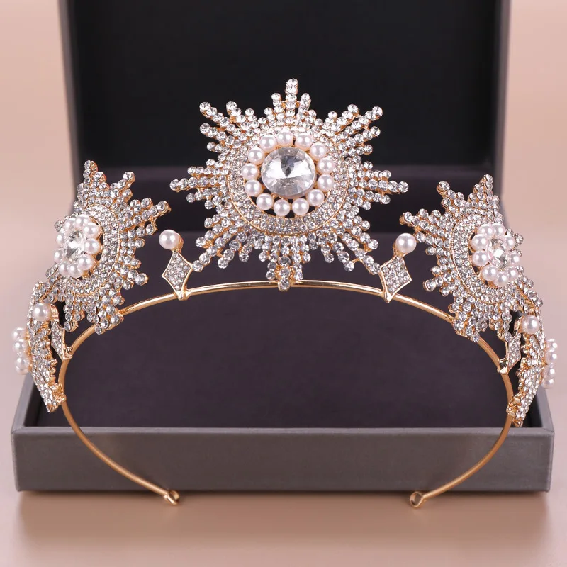 

FORSEVEN European Gold Floral Simulated Pearl Crystal Tiara and Crowns Princess Headband Bridal Bride Noiva Wedding Hair Jewelry