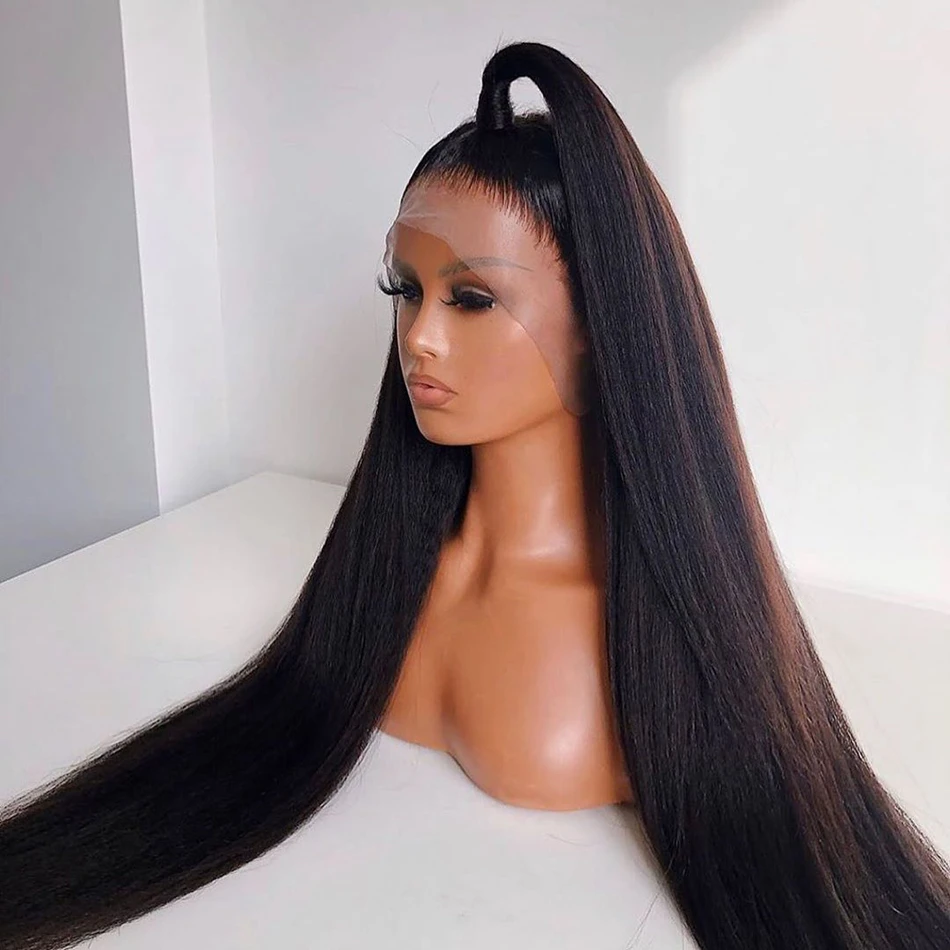 Human-Hair-Wigs Lace-Frontal Virgin Glueless Preplucked Straight Women 30-36inch Brazilian