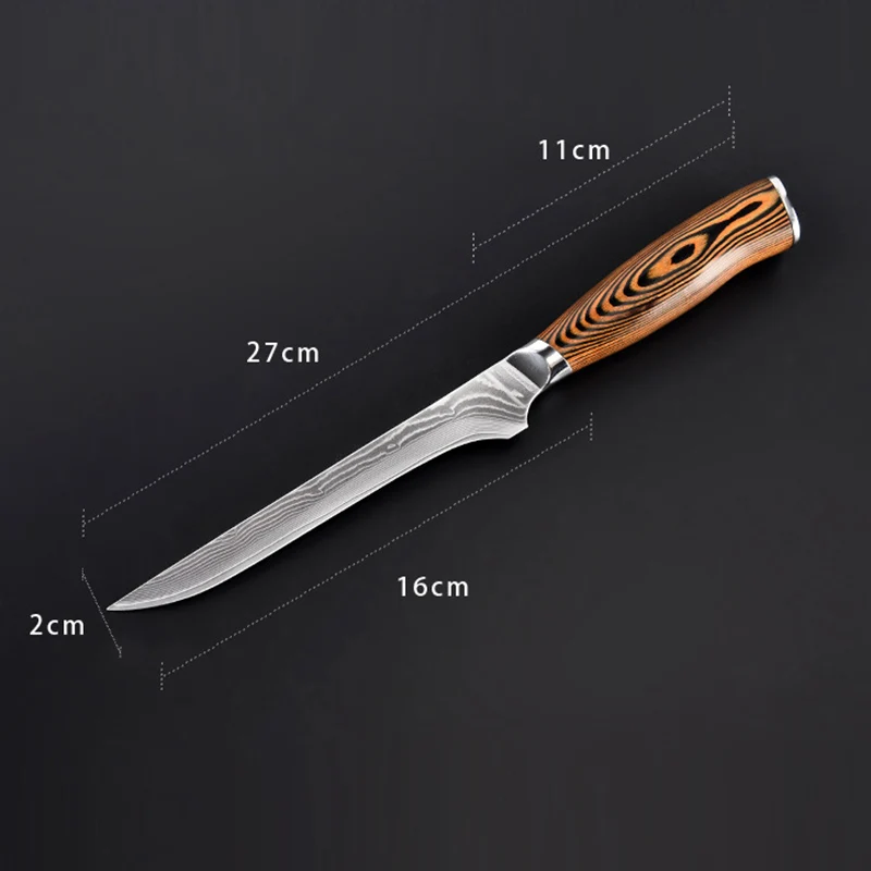 Damascus steel RSCHEF 7 дюймов качество Нержавеющая сталь Кухня филе Ножи потрошение рыбы Скульптура нож в японском стиле обвалочный нож - Цвет: Damascus steel