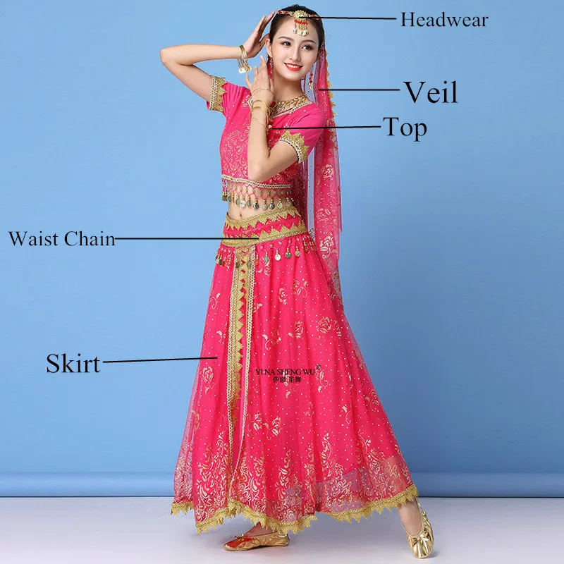 Rose 5pcs 8 шт./компл. взрослых Индийский танец живота Танцы костюмы Египет живота Танцы костюм Болливуд костюм Индийский платье для Танцев Живота Танцы платье - Цвет: Rose 5pcs