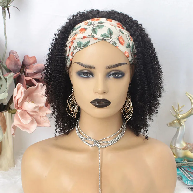 Kinky Curly Human Hair Headband Wig Brazilian Headband Human Hair Wigs For Black Women Remy Machine Made Wig 180 Density