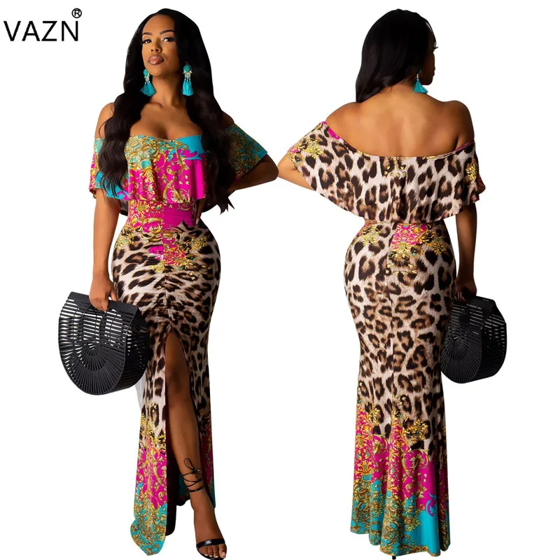 Leopard VAZN SMR9347 Новое пляжное богемное сексуальное винтажное модное леопардовое платье без бретелек с рукавом «летучая мышь» Для женщин тонкое Макси-платье - Цвет: Leopard