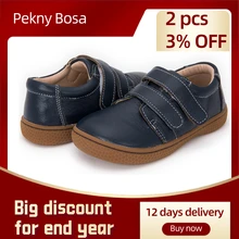 PEKNY BOSA kids shoes real leather barefoot shoes kids for girls boy shoes wide toes soft bottom stitch sole Children shoes