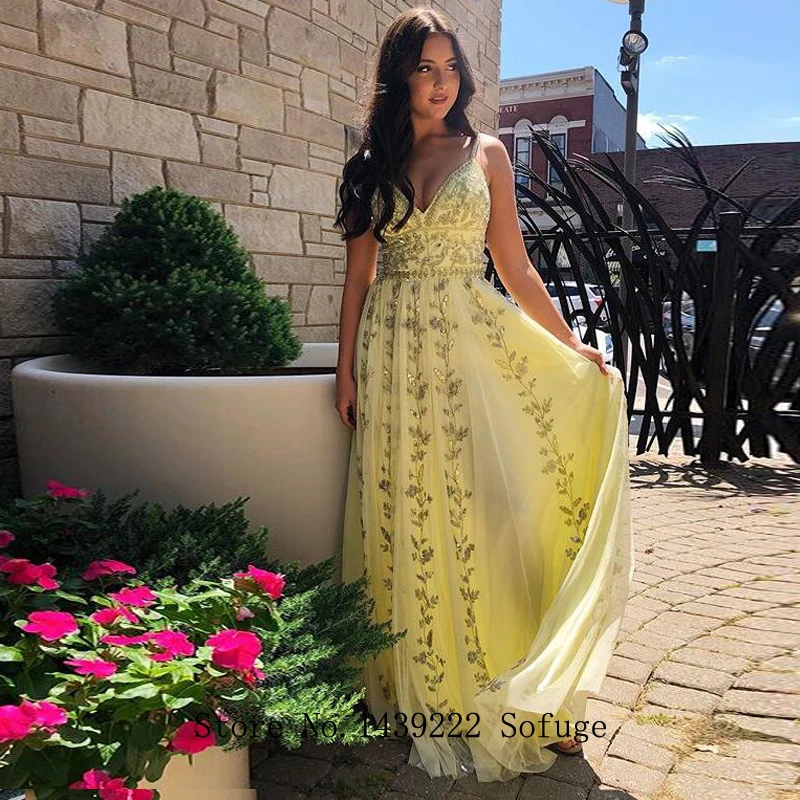 Yellow Chiffon Pleat Evening Dresses Prom Appliques Sweetheart Party Dress Cheap Vestidos De Fiesta De Noche Robe De Soiree Plus