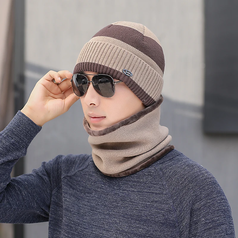 

GJ3117 wool Scarf Hats Winter Beanies Soft For Mens Black Warm Breathable Wool Knitted Winter Hat Letter Double Layers Caps