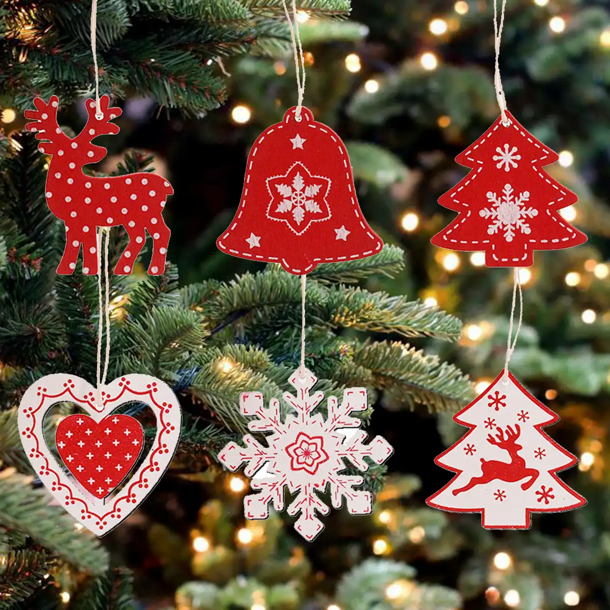 10pcs Christmas Tree Decoration Wooden Hanging Tags Wood Christmas Ornaments Wood Slice Craft Tree Heart Star Red White Pendant Drop Ornaments Aliexpress