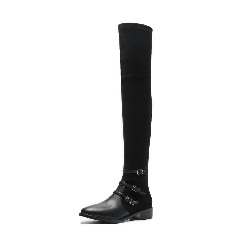 black ASUMER/Новинка года; Сапоги выше колена; сапоги из эластичной коровьей кожи; женские сапоги до бедра на квадратном каблуке и молнии - Цвет: black