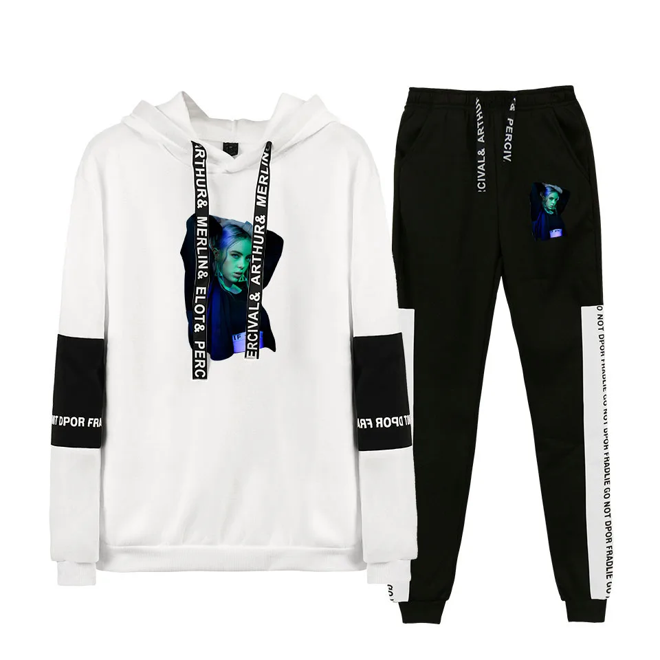 Толстовка с капюшоном billie eilish, женские толстовки с капюшоном, свитшоты+ спортивные штаны, костюмы, осенне-зимний теплый черный пуловер